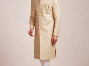 Men Cream-Coloured Sherwani With Dhoti Pants