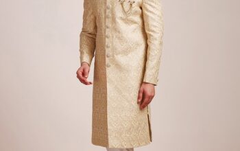 Men Cream-Coloured Sherwani With Dhoti Pants